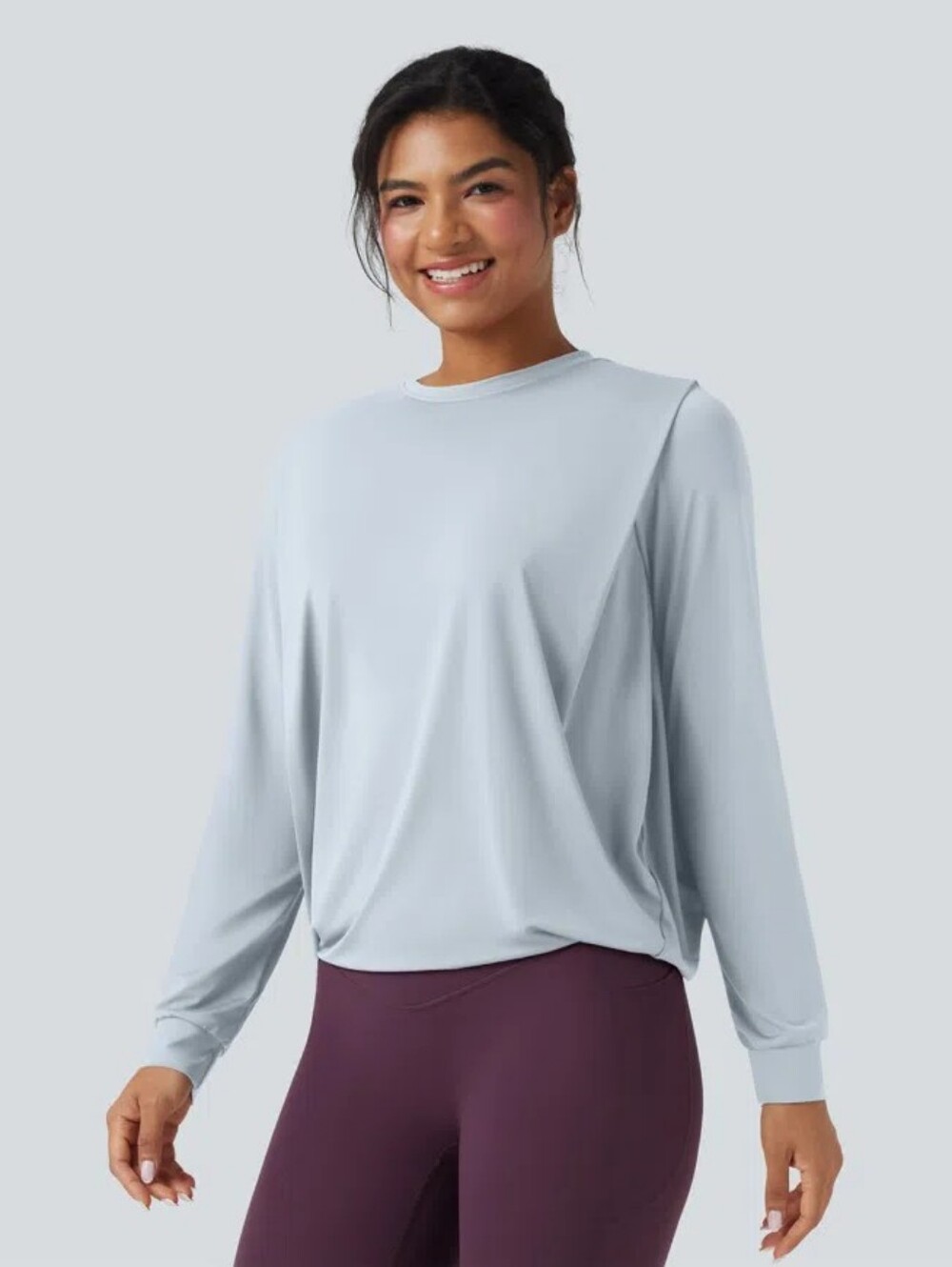 Halara Round Neck Long Sleeve Ruched Yoga Sports Top-UPF50+